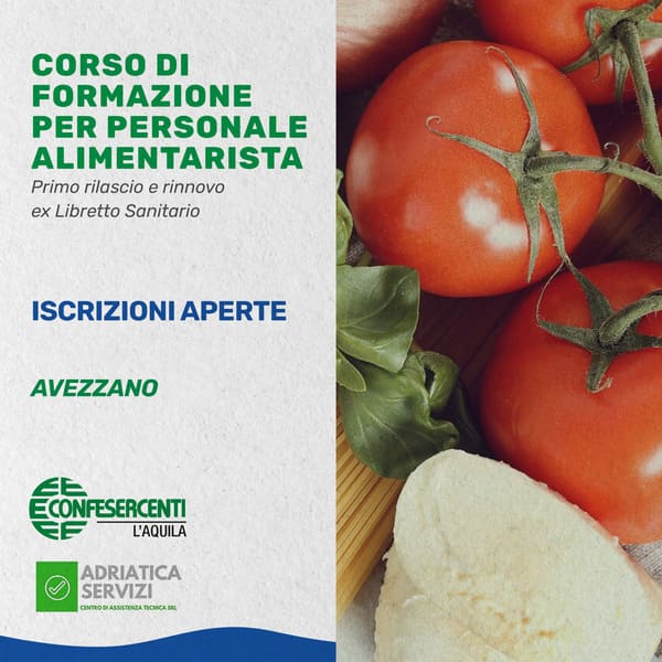 Corso di Formazione per Personale Alimentarista – Gennaio 2025 – Avezzano