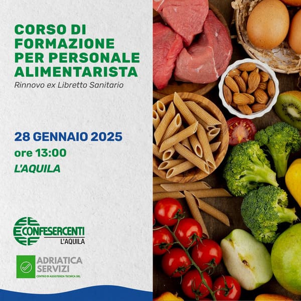 Corso di Formazione per Personale Alimentarista – 28 Gennaio 2025 – Aquila