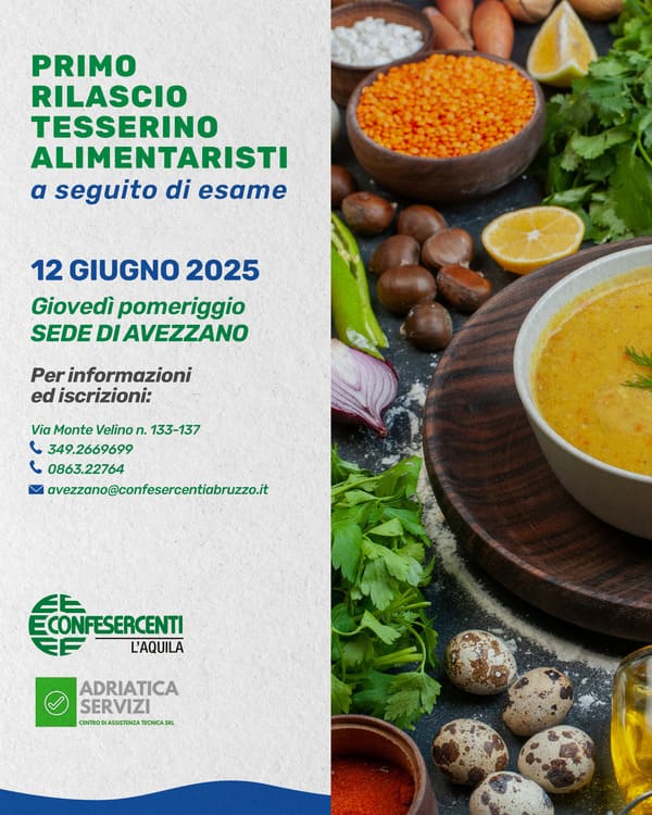 Primo Rilascio Tesserino Alimentaristi 12 Giugno 2025 Avezzano