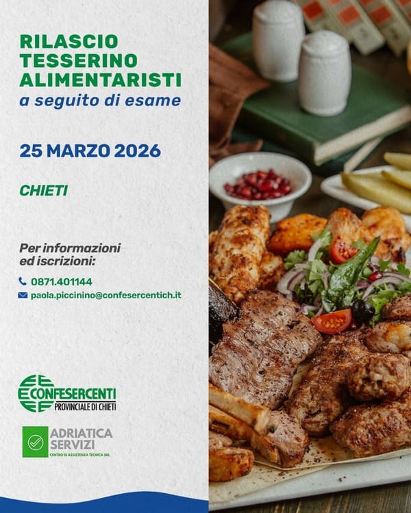 Rilascio Tesserino Alimentaristi 25 Marzo 2026 Chieti Rilascio Tesserino Alimentaristi 25 Marzo 2026 Chieti