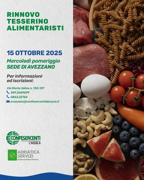 Rinnovo Tesserino Alimentaristi 15 Ottobre Avezzano