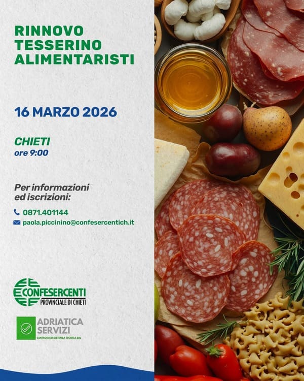 Rinnovo Tesserino Alimentaristi 16 Marzo 2026 Chieti Rinnovo Tesserino Alimentaristi 16 Marzo 2026 Chieti