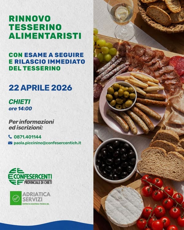 Rinnovo Tesserino Alimentaristi 22 Aprile 2026 Chieti Rinnovo Tesserino Alimentaristi 22 Aprile 2026 Chieti